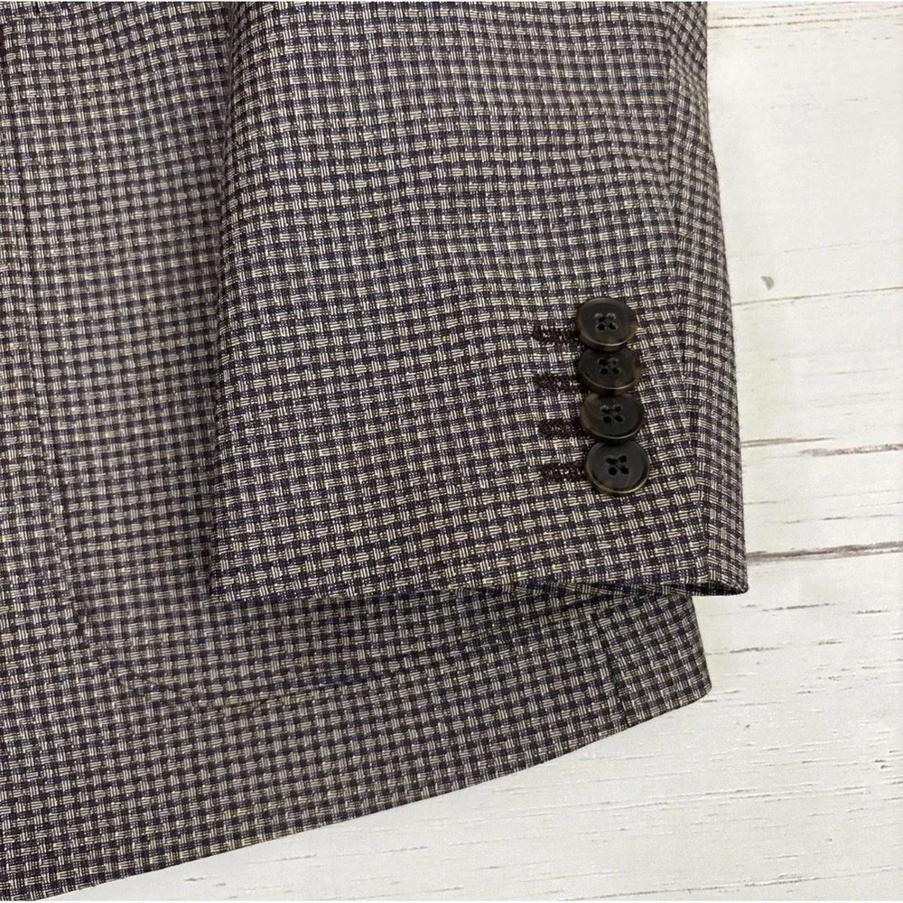 Express Blazer Sport Coat Mens 40S Brown Check Tweed Double Breasted Slim Fit